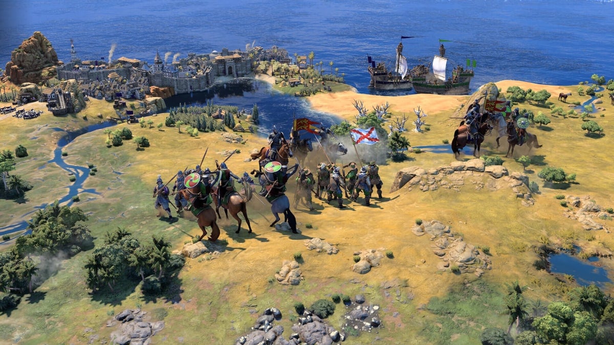 Units gathered on a map in the Firaxis game Civilization VII